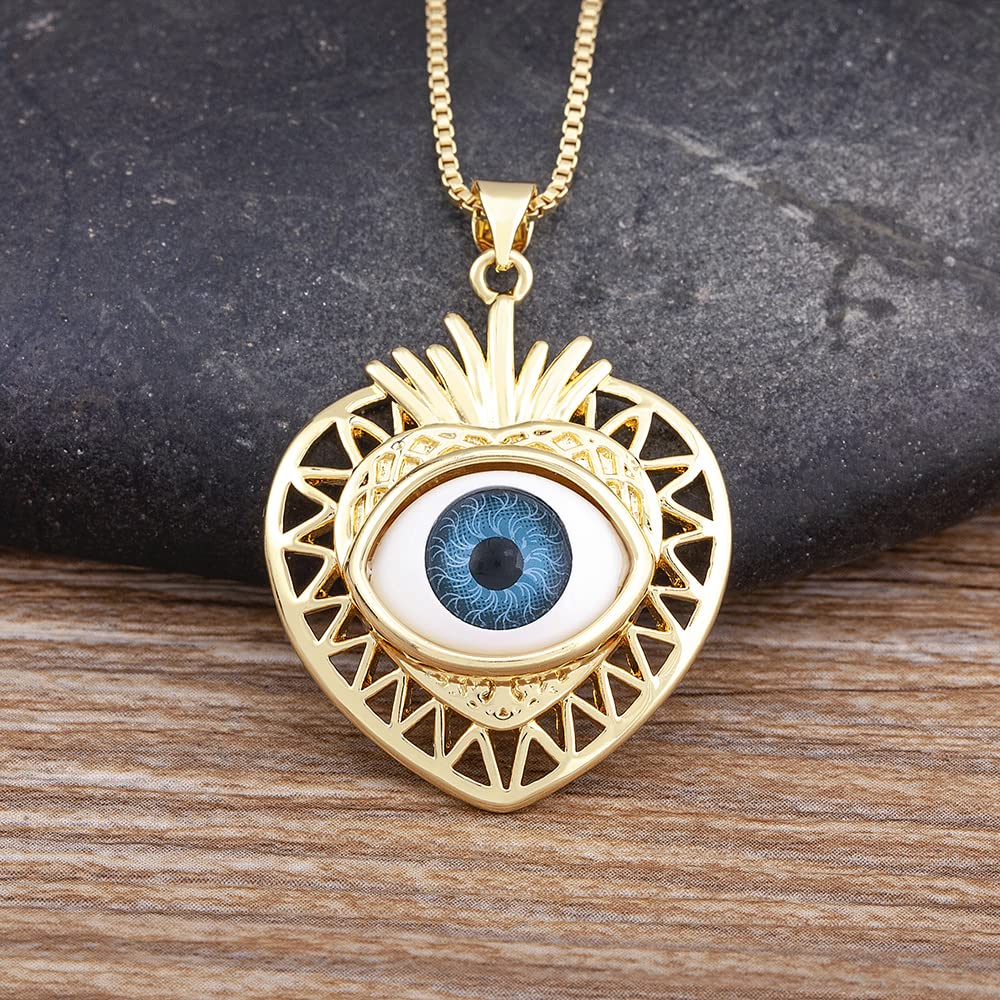 Accesorios para niñas, colgante chapado en oro con incrustaciones de ojo turco en forma de corazón, joyería para mujer, collar de regalos románticos para fiesta de compromiso