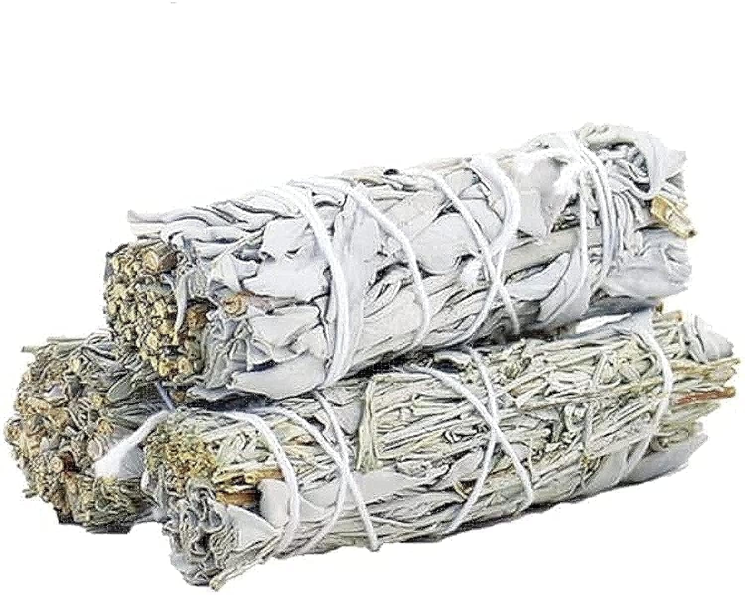 The Jasmin Store White Sage & Blue Sage Mix Bundles - (3 Pack) - Sage Smudge Stick for Home Cleansing & Meditation, Californian Smudge Sticks