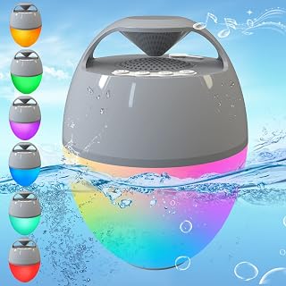 Uekars Bluetooth Speaker with LED RGB Light, Portable Wireless Speaker with Built-in Microphone, IP67 Waterproof Floating Pool Speaker for Hot tub, Spa, Party, Camp, Beach, Outdoor/Indoor (Gray)