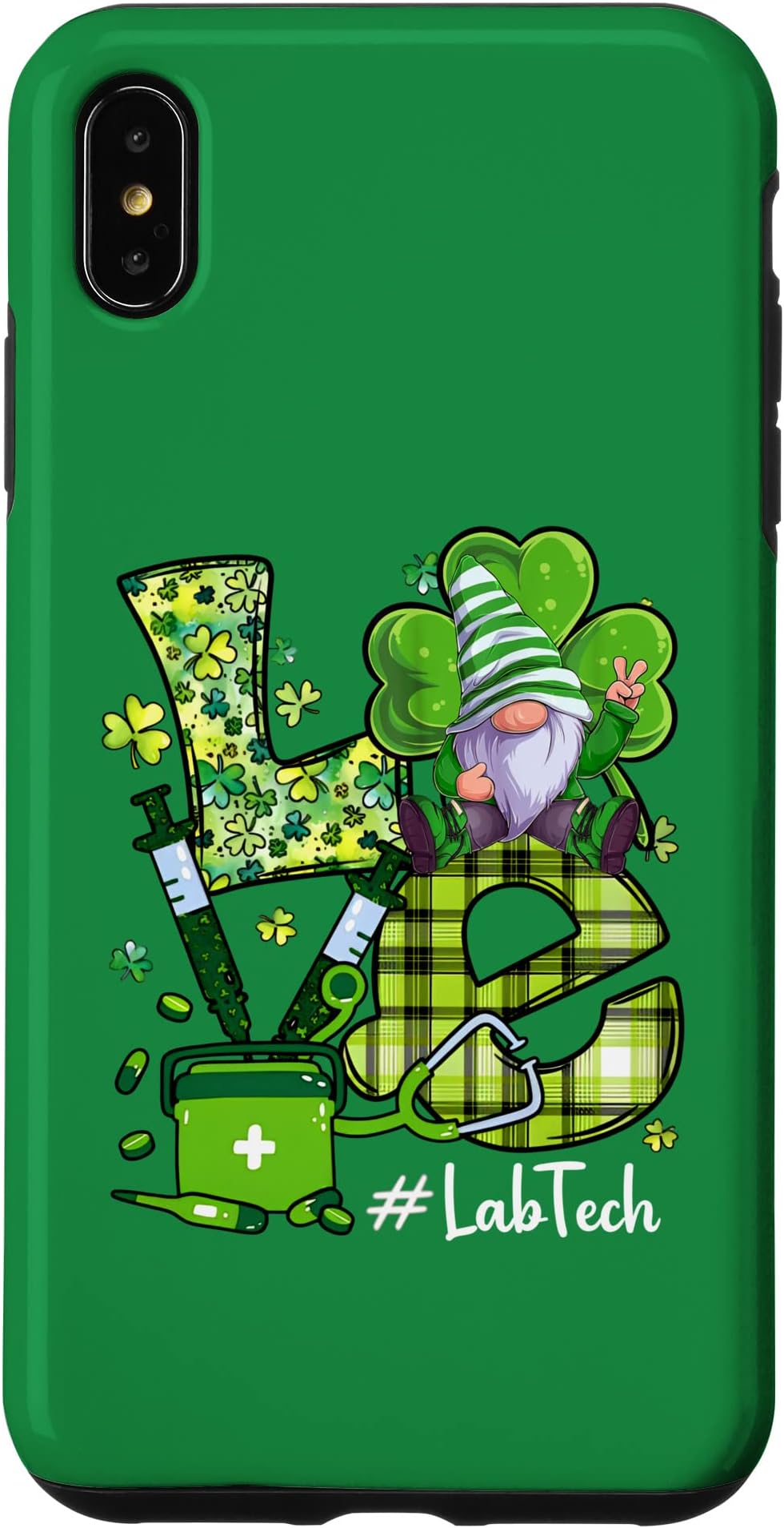 iPhone XS Max Love Lab Tech Gnome Nurse Stethoscope St Patricks Day Case