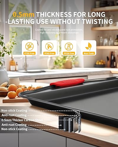 Miniatura 5 de Juego de moldes para hornear con asas de silicona, 34 piezas antiadherentes para hornear, juego de sartenes para horno, bandeja para hornear,