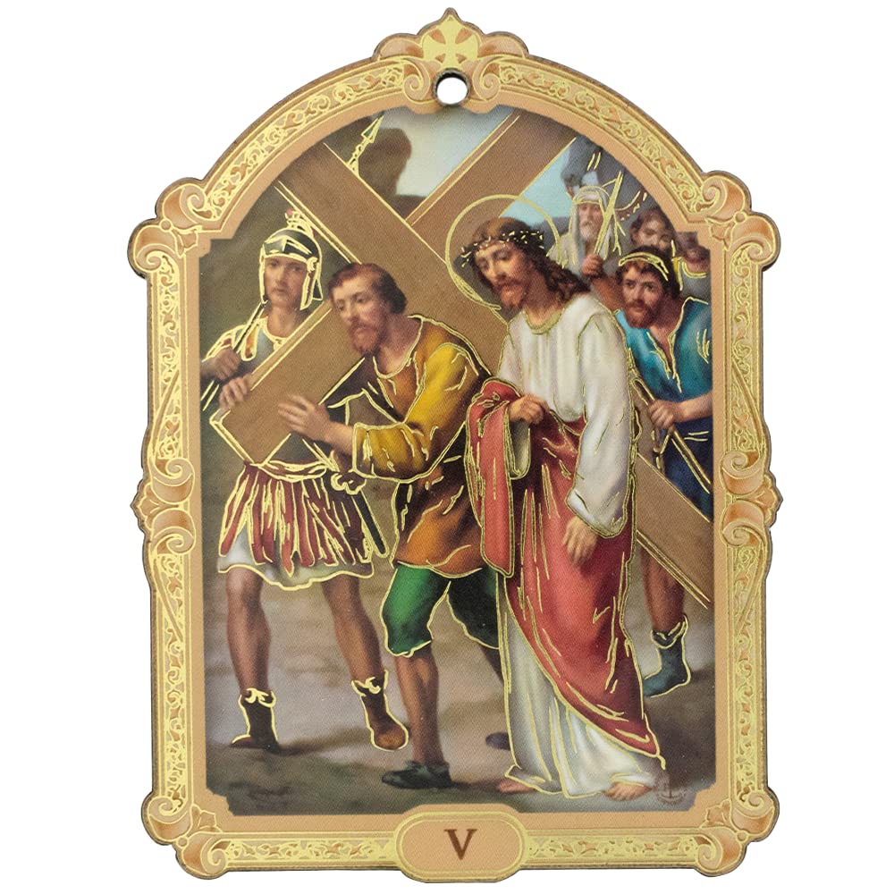 Placas de estaciones de la cruz | 9,5 cm de alto | Decoración y devocional de Lenton | Aulas cristianas católicas, hogar e iglesia | Incluye 16 placas que representan la crucifixión y resurrección de
