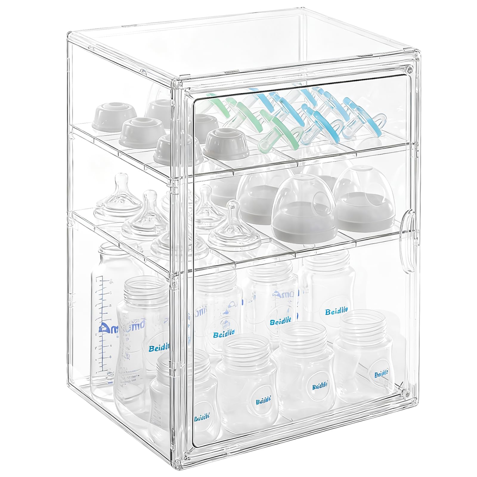 ERTIUANIO Baby Bottle Organizer – 3 Tier Acrylic Bottle Storage Organizer container, Clear Plastic Bottle Station Organizers Drawers for Countertop Kitchen Cabinet Vanity, Bathroom-image-6