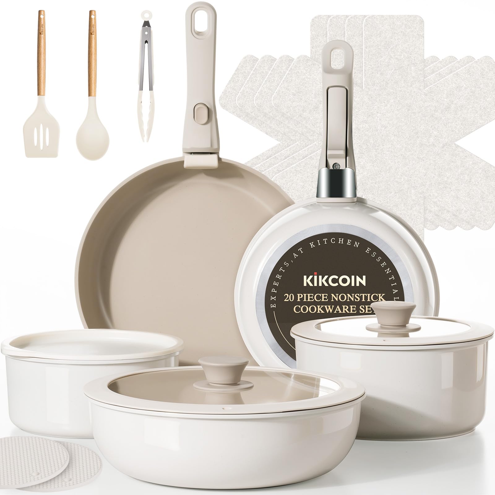 KIKCOIN Nonstick Cookware Set - 20 Piece Stackable -12 KIKCOIN Nonstick Cookware Set - 20 Piece Stackable -12