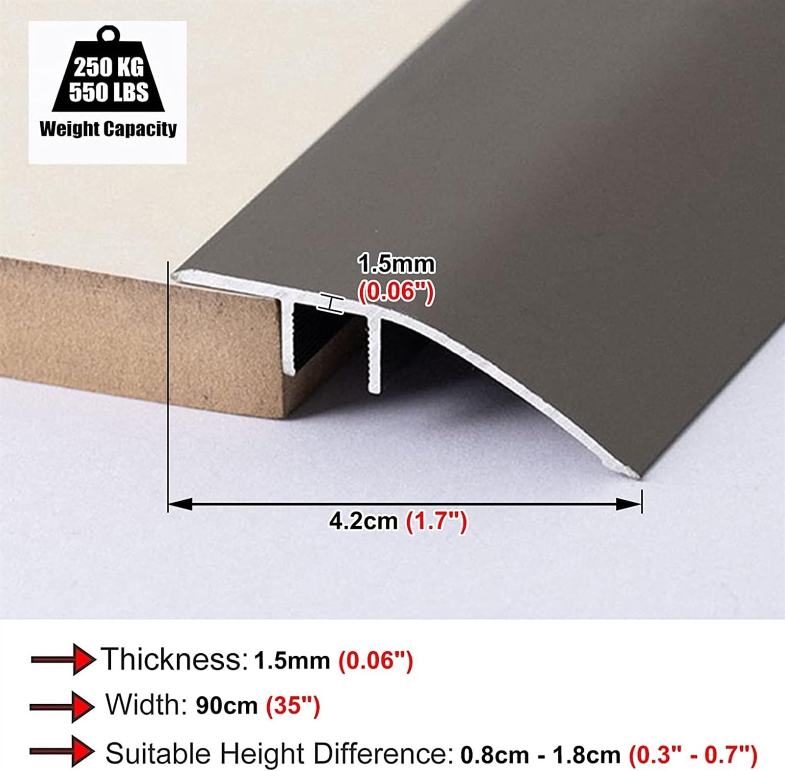 KEuLen Profilo di Transizione, Striscia di Soglia, Striscia di rifinitura for Bordi for Pavimenti Irregolari, Pavimenti in Legno, transizioni Lisce(Light Gray)