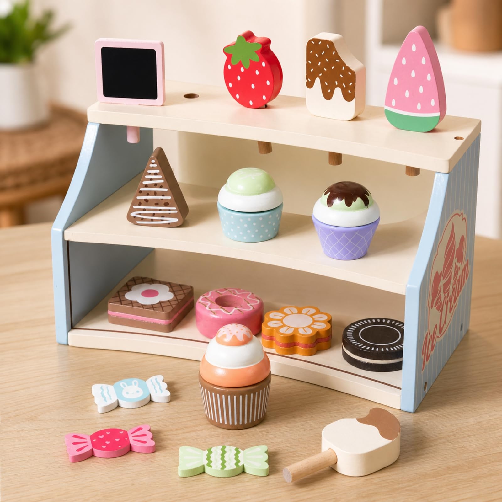 Negozio di Gelati Giocattolo con Accessori Autoportante Stand di Gelato Giocattolo Immaginativo Set da Gioco per Scuola Dell'infanzia