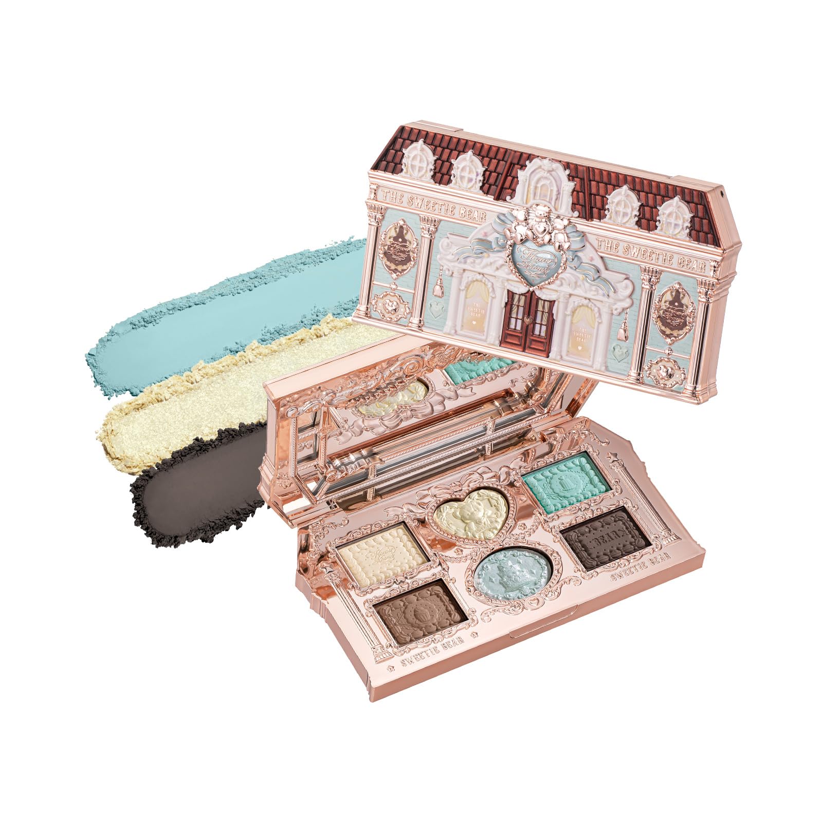 Flower Knows The Sweetie Bear Collection 6-Color Makeup Palette, Green Eyeshadow with 4 Matte + 2 Shimmer Shades, Blendable Smooth Cute Eye Makeup, 6.5g (03 Mint Chocolate)