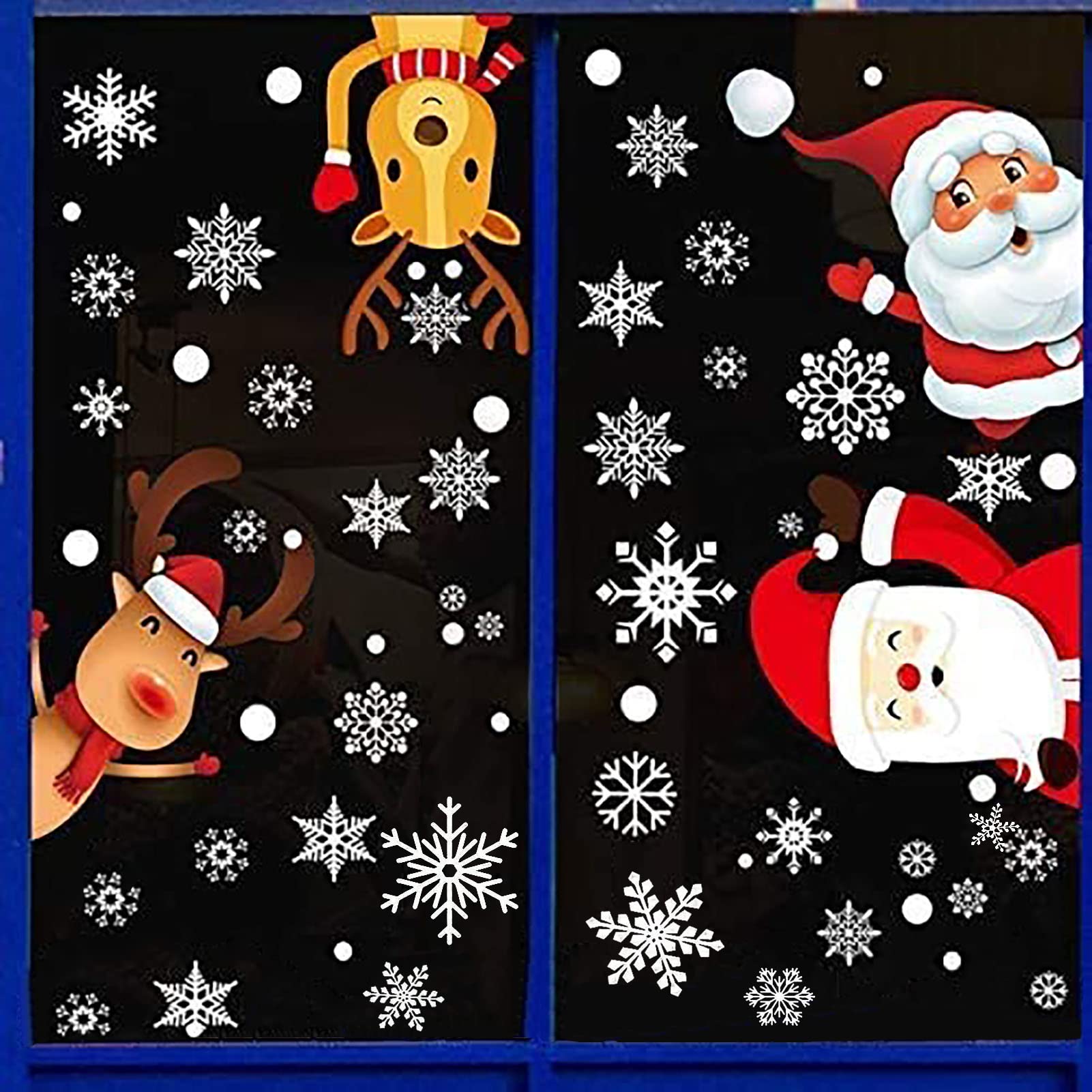MSQ Decoración navideña para ventanas, 4 hojas de Navidad, autoadhesivas