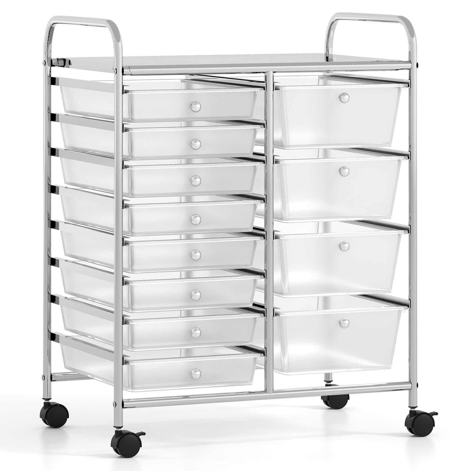 TANGZON 12 Drawers Storage Cart, Rolling Utility Cart with Lockable Wheels, Multipurpose Mobile Trolley Organizer for Home Office Stationery Beauty Salon (Transparent, 63 x 37 x 75cm, 2 Sizes Drawers)