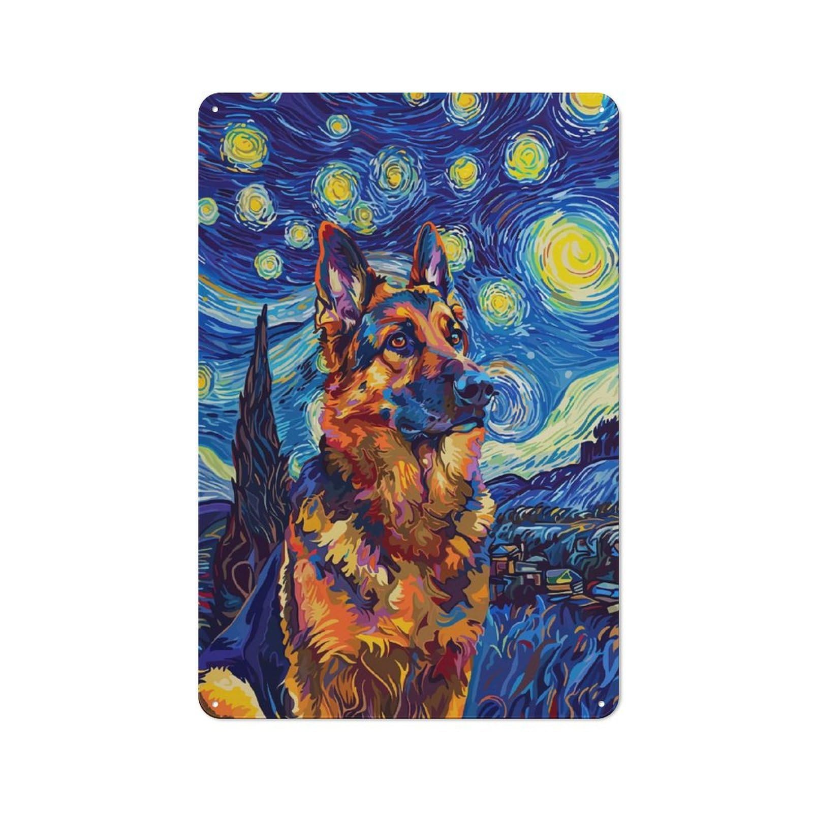 Junmoney Style-8 Decorative Tin Sign With Starry Night German Dog Design 30X20cm, Farmhouse Cottage Wall Art For Farmhouse Kitchen, Pantry Or Dining Area