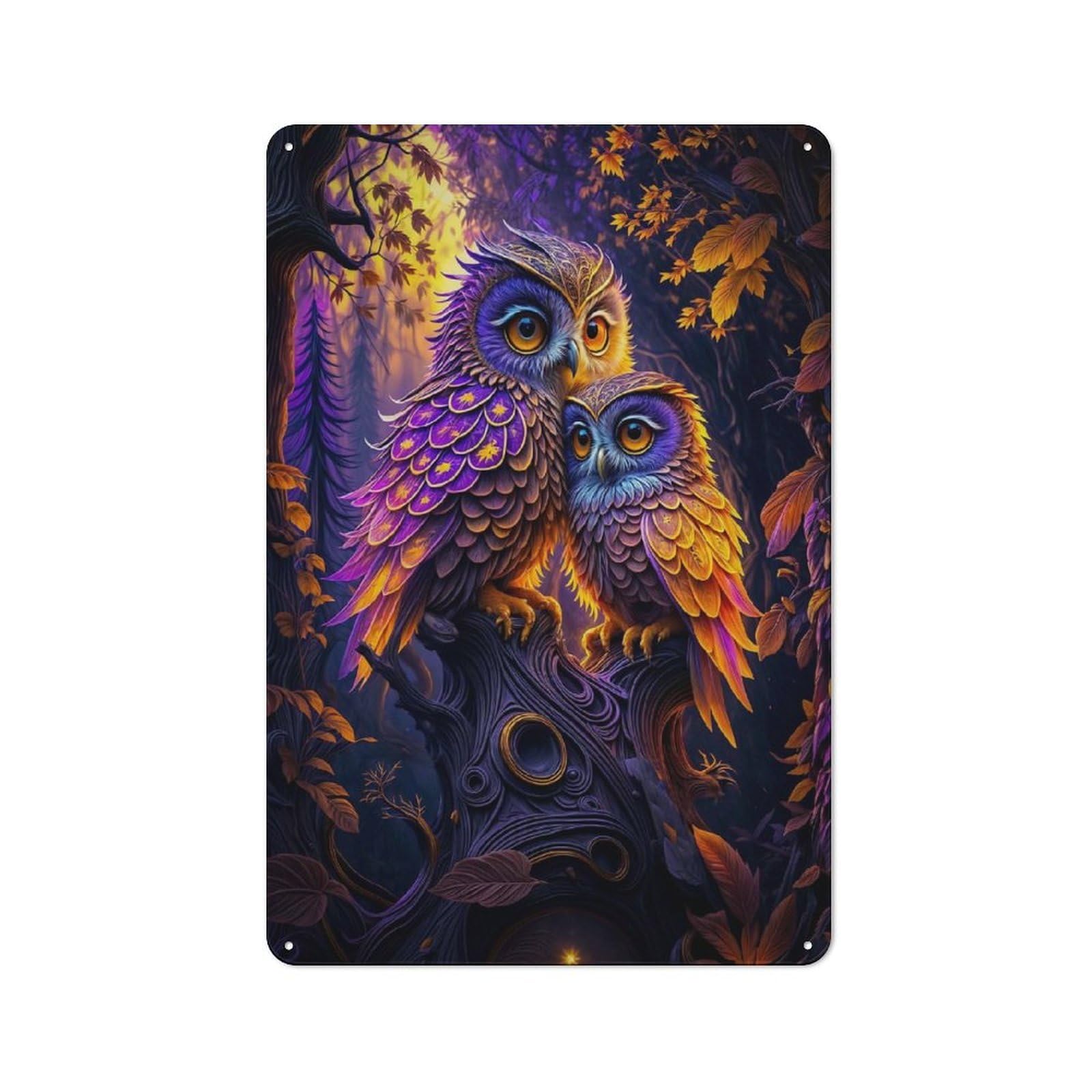 Junmoney Two Owls Cuddle In Tree Vintage Tin Sign 30X20cm For Hobby Room Or Studio, A New Home Present For Creative Interior Collectors