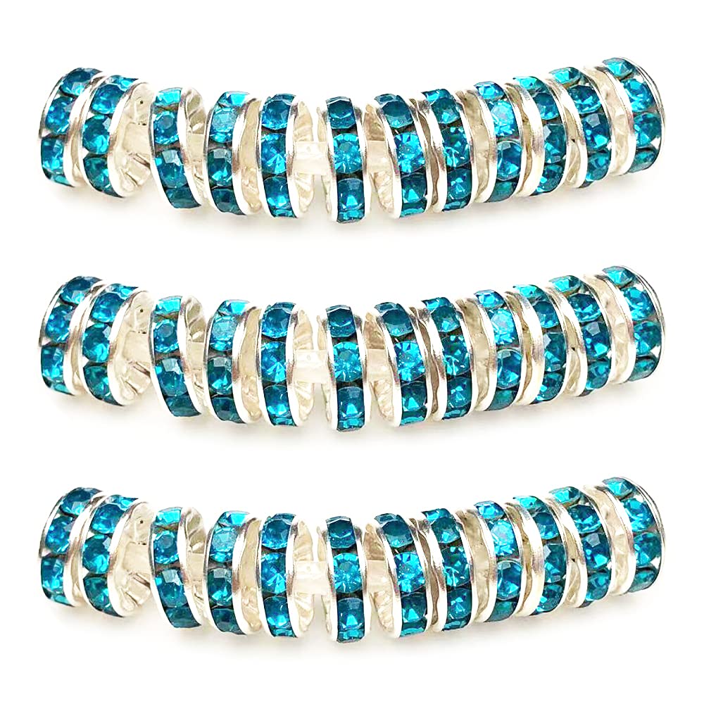 MJDCB 10mm 100 Stücke Rondelle Perlen Schmuckperlen Strass Zwischenperlen für Schmuck Machen Armbänder Halskette (Hellblau)