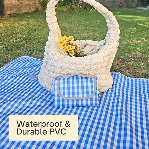 Miniatura 24 de ESLA - Bonita manta de picnic a cuadros, impermeable, plegable, en grande de 80 x 60 pulgadas y extragrande de 80 x 80 pulgadas, manta de playa