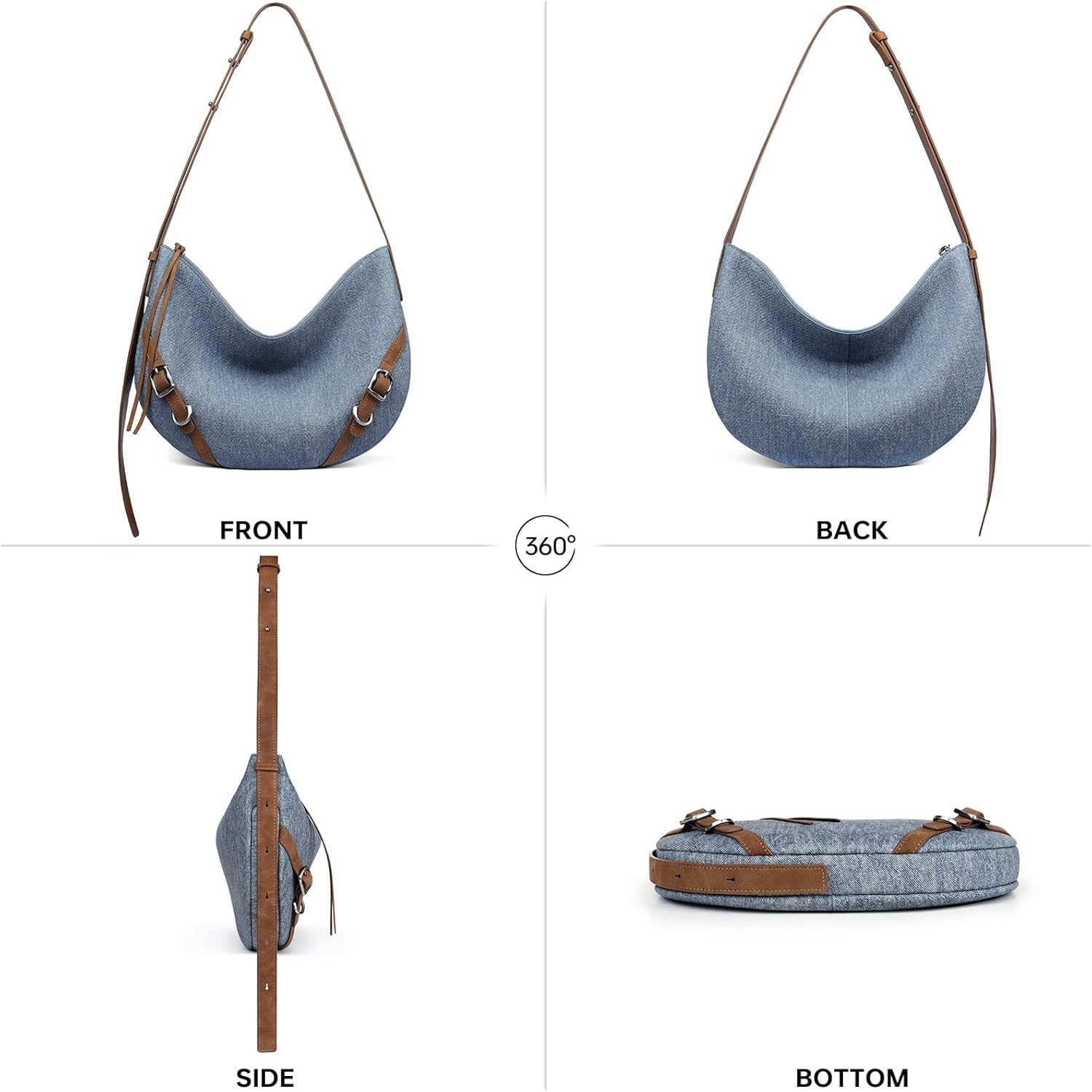 LA'FESTIN Genuine Leather Hobo Bag for Women Soft Real Leather Shoulder Bag Large Designer Shoulder Handbags with Adjustable Strap for Everyday Work - Image 5