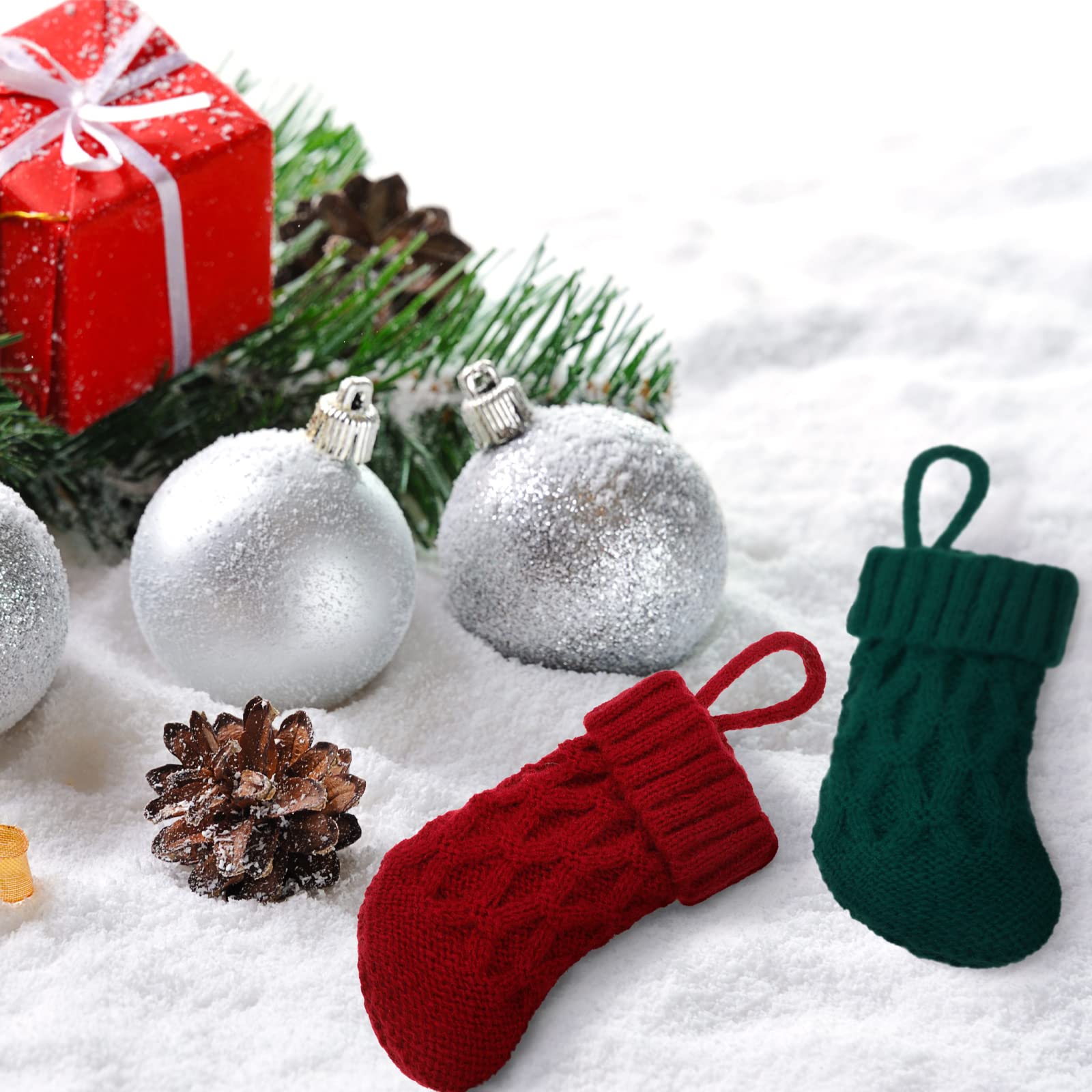 BBTO 30 Stück Mini-Weihnachtsstrümpfe, 12,7 cm Zopfstrick, Weihnachtsstrümpfe, rustikale Weihnachtsbaumschmuck