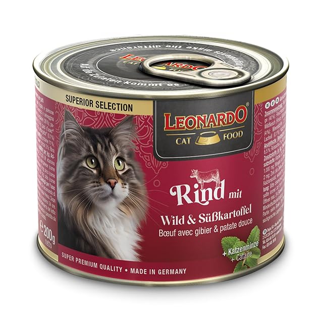 Foto 2 de 6 de LEONARDO Comida húmeda, selección superior, carne de vacuno con caza y batata, 6 latas de 200 g