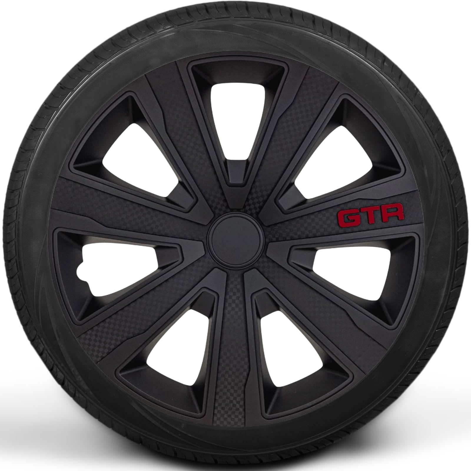 Copricerchi di alta qualità, 15 pollici, colore nero opaco, con scritta, set di 4 copricerchi per cerchioni in acciaio, copricerchi per una protezione ottimale dei cerchioni (GTR/nero opaco + scritta)