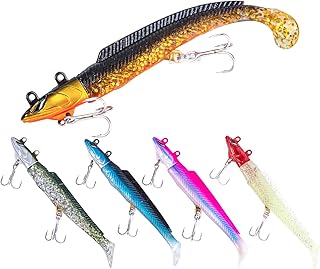 Goture(ゴチュール) ヒラメセット ジグヘッド トレブルフック付き ワーム ソフトルアー シーバス ヒラメ タチウオ カサゴ 青物 淡水・海釣り両用 18g/21g/28g 5本/10本/15本セット