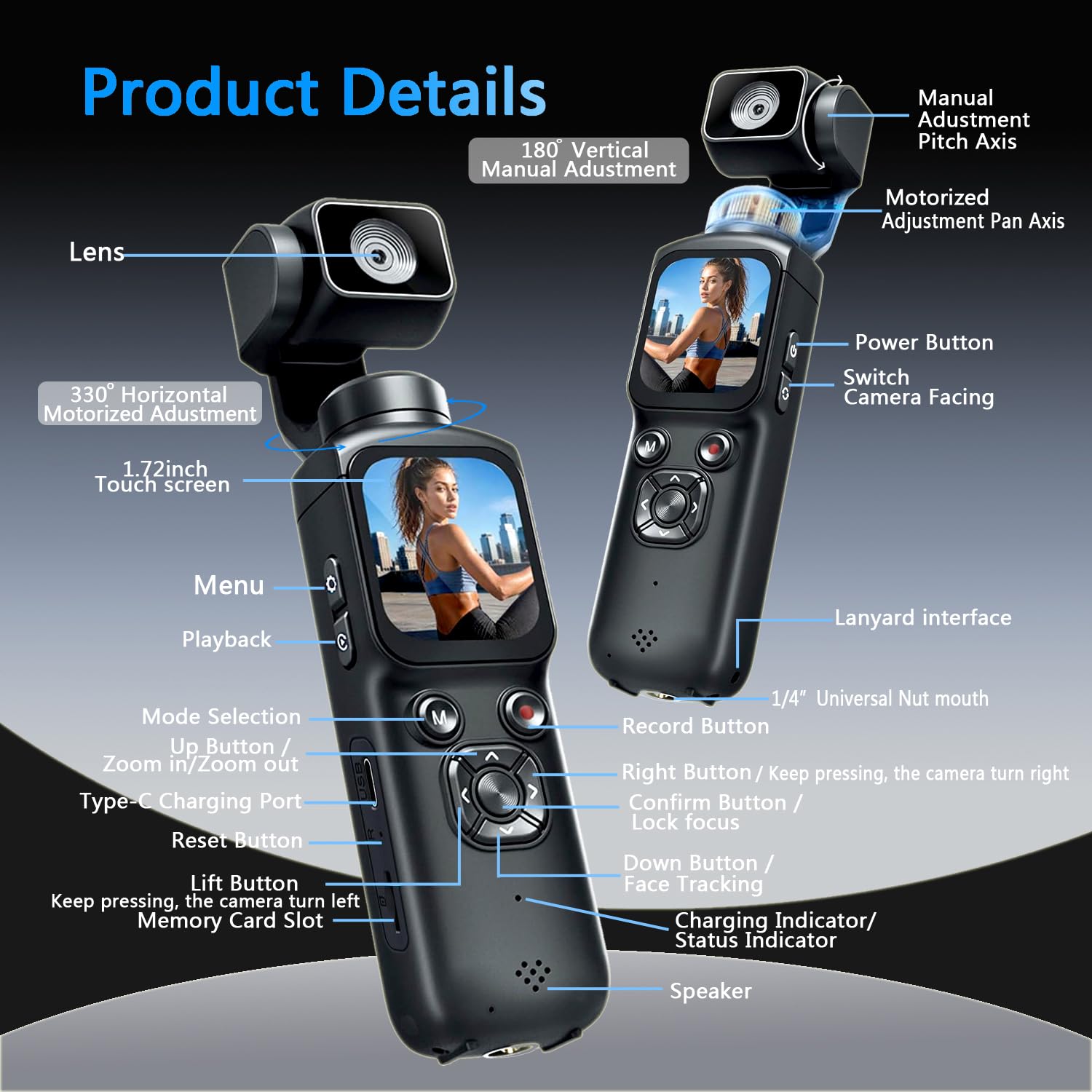 Fotocamera 4K Vlogging con obiettivo rotante a 330° e tracciamento facciale, fotocamera digitale tascabile portatile per YouTube TikTok con WiFi, include scheda da 16 GB, treppiede e borsa per