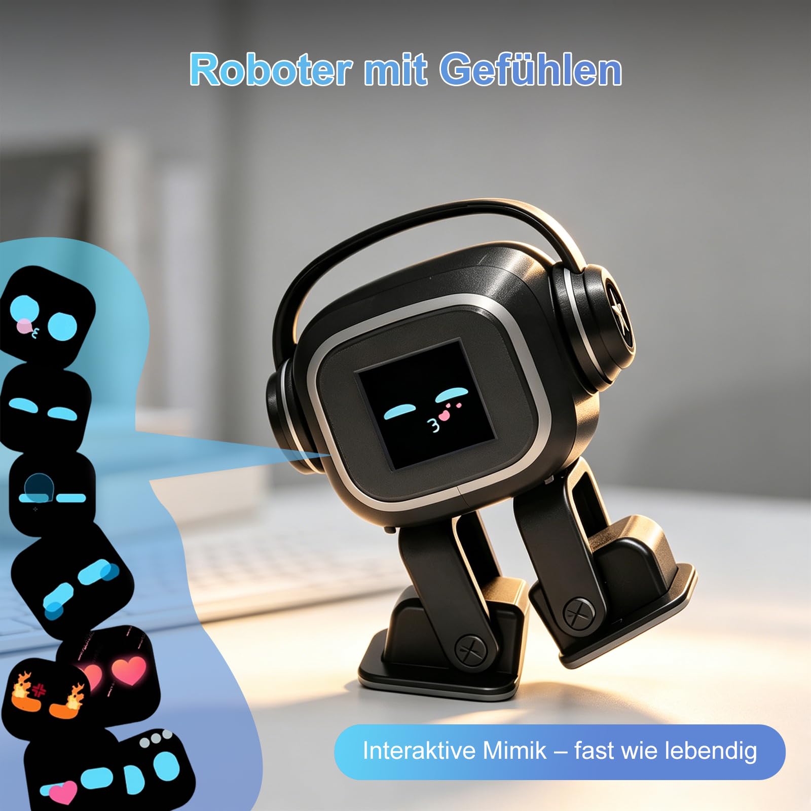 EMO Roboter, Emotional AI for COMPANION Robot With Voice Control, Interactive Singing Dancing, Intelligent Emotional Sensing Touch Interaction, Dynamic Mood Responsive Chatbot