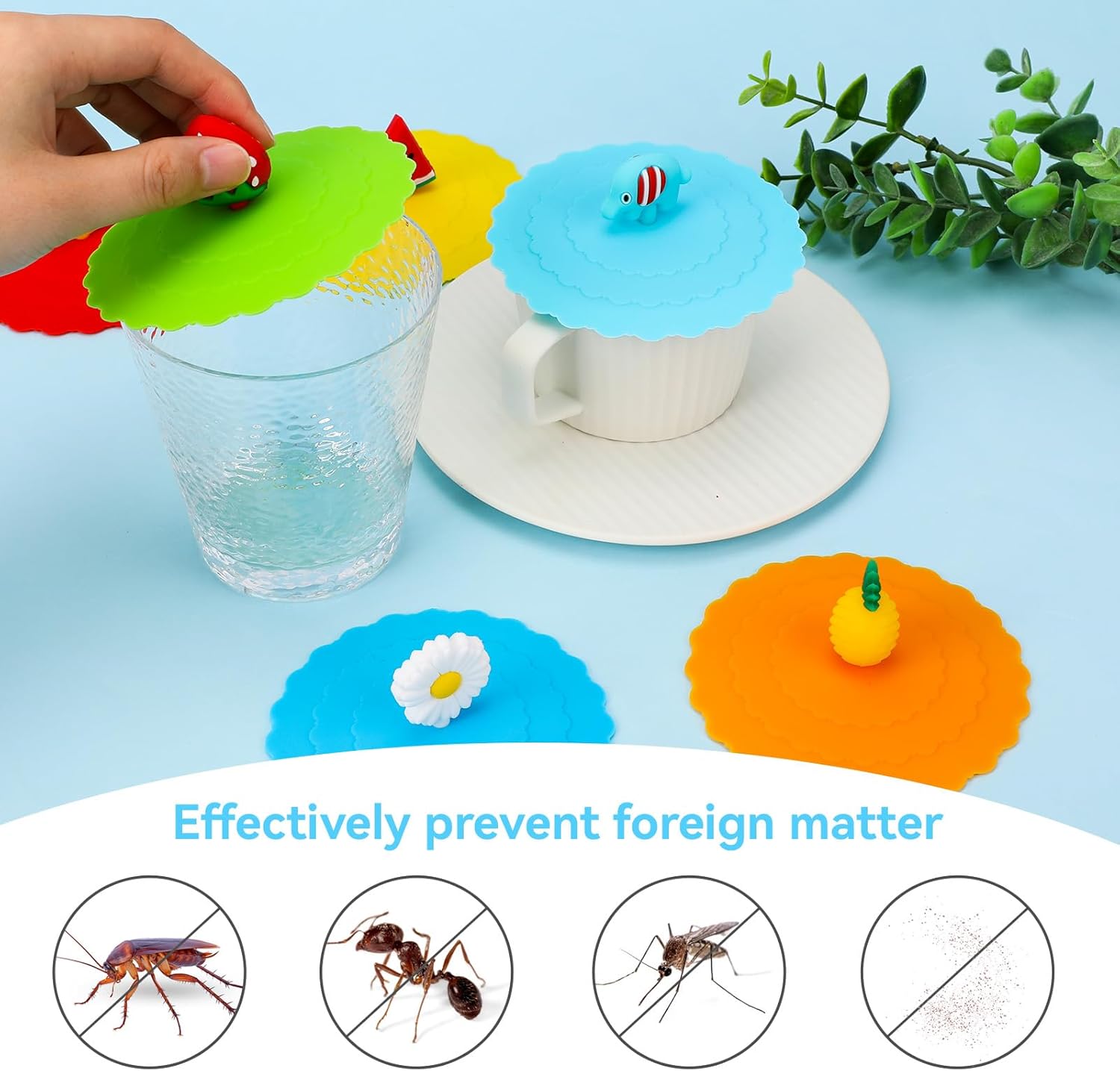 8 Pcs Silicone Cup Lids Mug Cover Colorful Anti-dust Coffee Cup Mug Covers Cute Silicone Mug Lid Cover for Cups Mugs Outdoors and Indoors(Style 1）