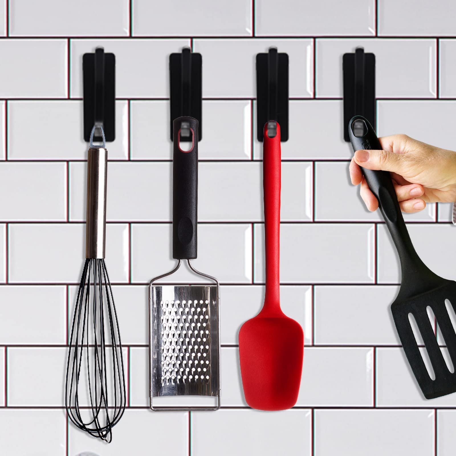 Ganchos autoadhesivos de pared, gancho para toallas de mano, ganchos para puerta de baño, 4 unidades, ganchos adhesivos de cocina de acero inoxidable negro