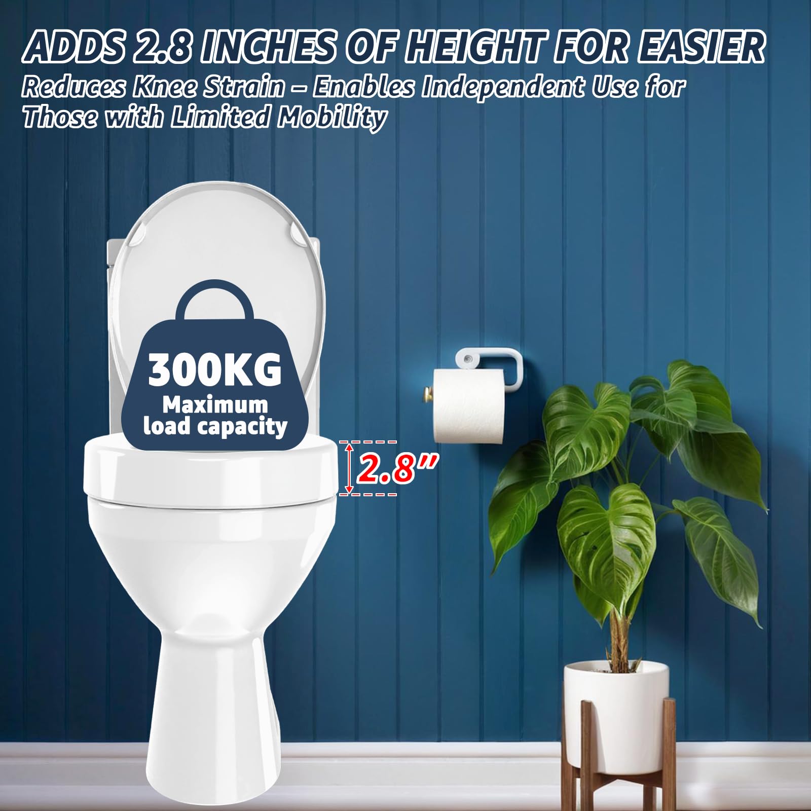 Huttdmel Sedile WC rotondo rialzato per bidet per anziani, alzata da 7,1 cm, chiusura ammortizzata, sgancio rapido, antiscivolo, non elettrico, lavaggio anteriore e posteriore per anziani, disabili e