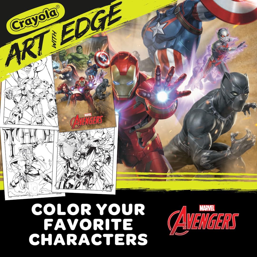 Crayola Art With Edge Marvel Avengers Coloring Pages (28pgs), Superhero Coloring, Adult Coloring Pages, 8"x10", Gift for Teens