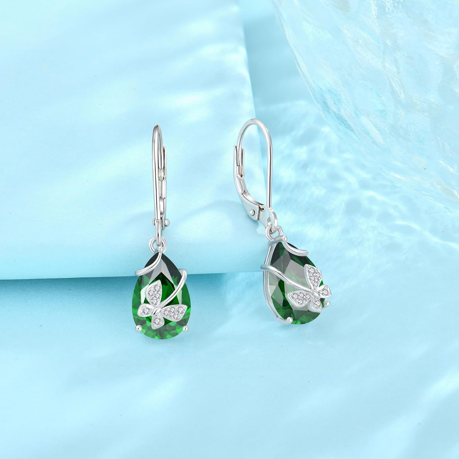 Butterfly Drop Dangle Earrings 925 Sterling Silver Teardrop Leverback Earrings Birthstone Jewelry for Women - Image 4
