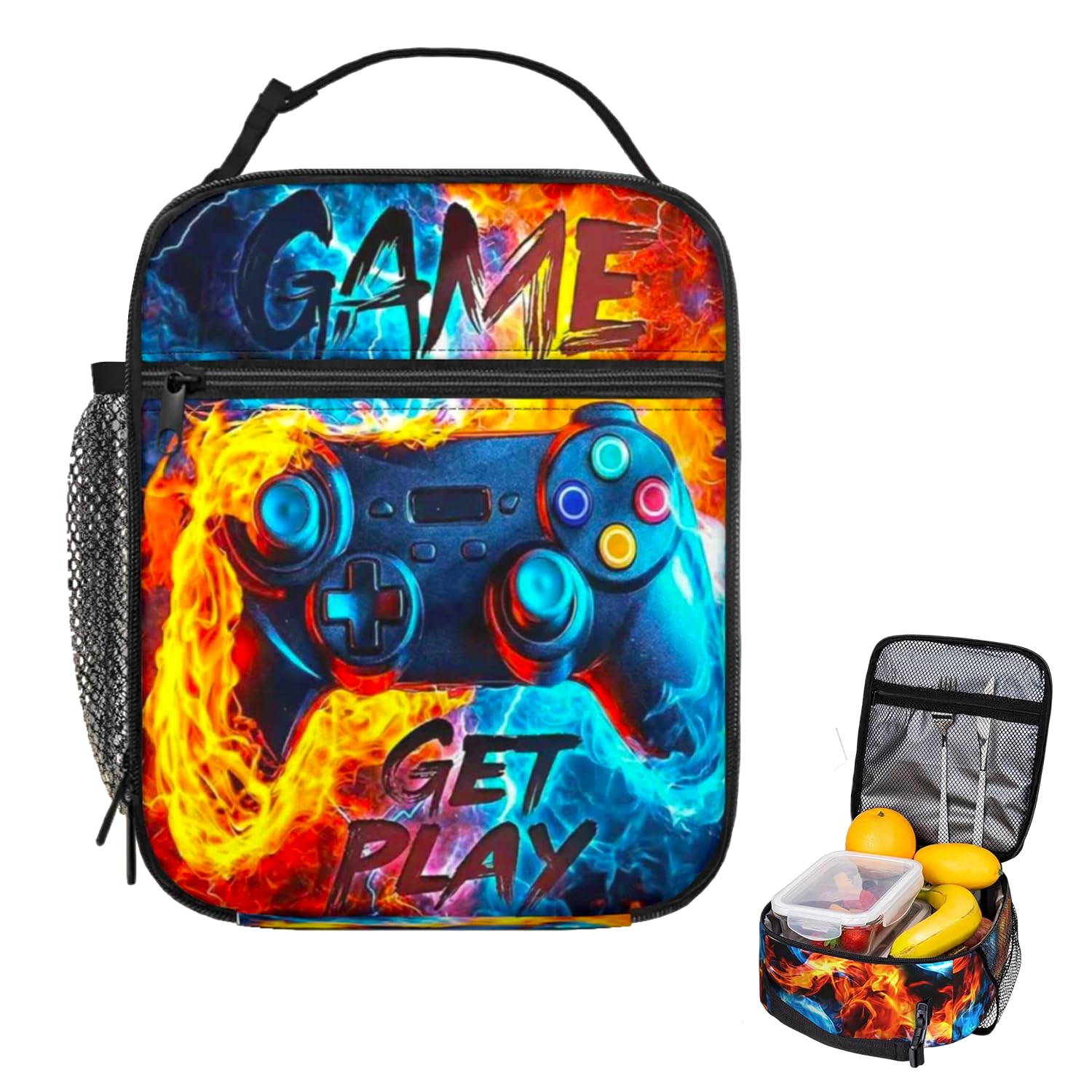 Gamer Lunch Bag for Boys, Insulated Game Themed Lunch Box for Kids, Durable Polyester Lunch Bags, Portable Boys Lunch Bags for School Daily Use, Reusable Packed Lunch Bag for Travel Picnic Hiking (A)