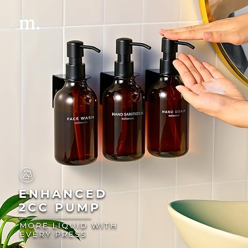 Vista 62 de MaisoNovo Dispensador de champú y acondicionador, dispensador de jabón de ducha montado en la pared, juego de 3 botellas de plástico transparente