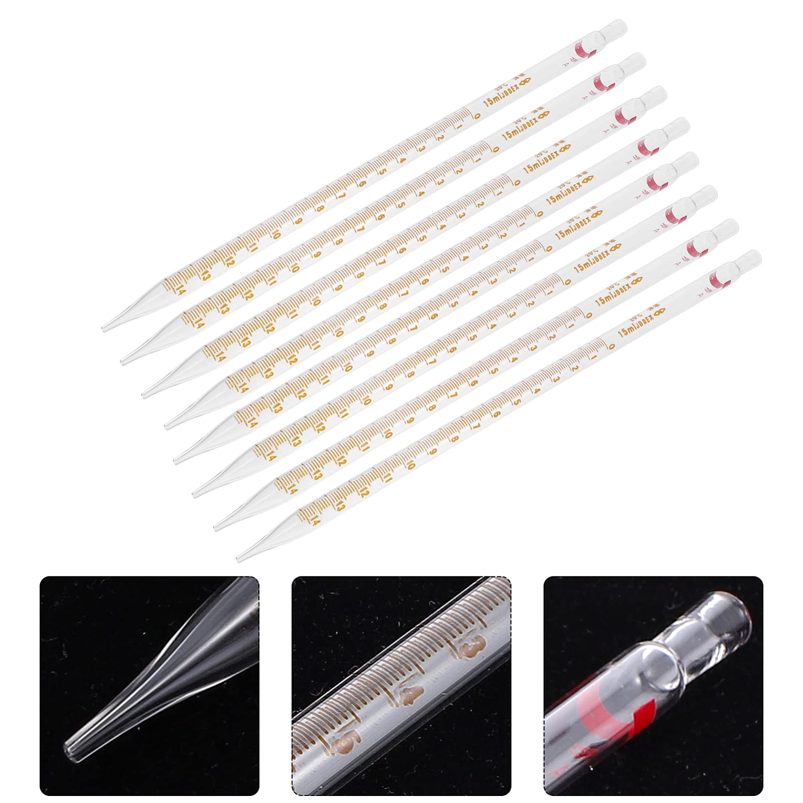 20 Stück Kalibrierte Glaspipetten mit Gerader Spitze Graduierte Pipetten aus Glas 15ml Fassungsvermögen Spülmaschinenfest für Laborbedarf Geeignet Zufällige Farbe