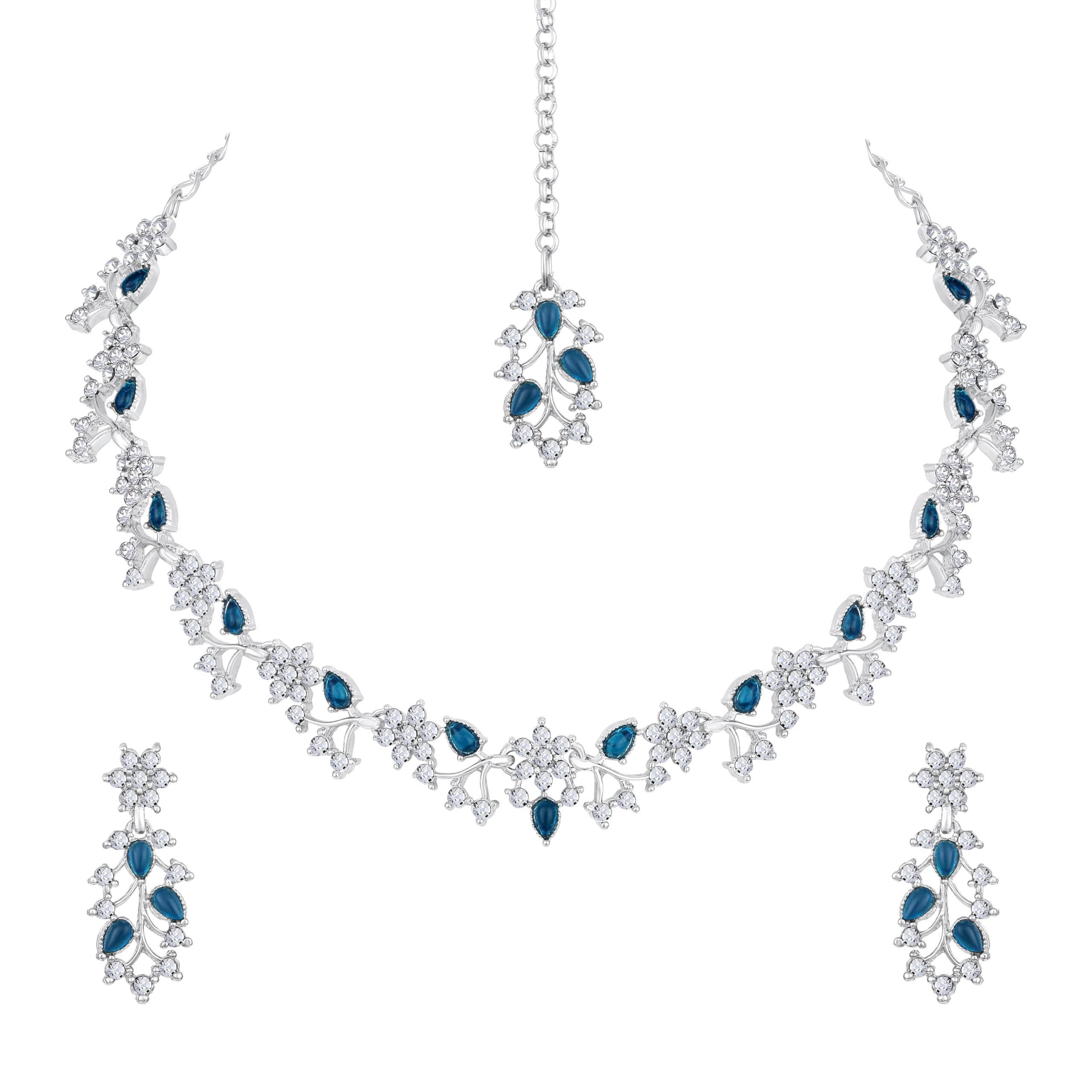 Atasi InternationalAmerican Diamond AD with Colorful Crystal Necklace Jewellery Set for Women/Girls | Perfect for Weddings, Parties & Festive Occasions