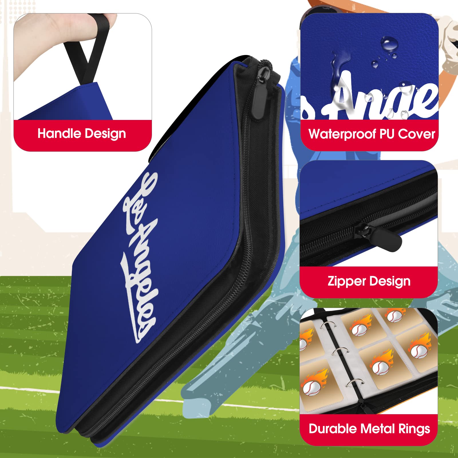 Baseball-Kartenbinder mit Ärmeln, 400 Taschen, Los Angeles Kartenhalter für Sammelkarten, Sammelalbum, Sport, 3-Ringbuch, Aufbewahrungsbuch, Ordner, Organizer für Kinder, Geschenk