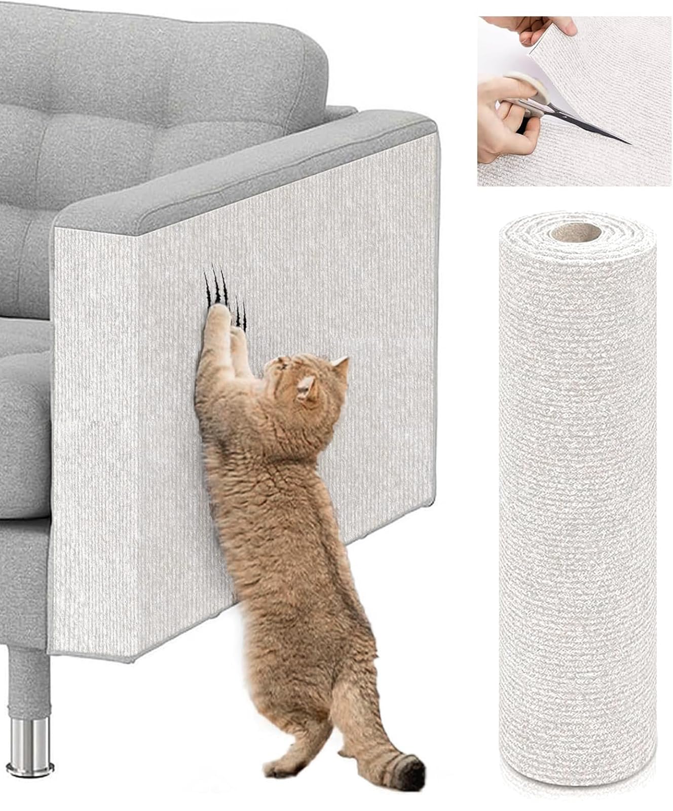 猫用爪とぎ 30x100cm 猫 爪研ぎ マット DIY自由な組み立て ポリエステル繊維製 カット可能 家具傷防止 壁紙保護シート 耐摩耗 壁に取り付け可能 (ベージュ)