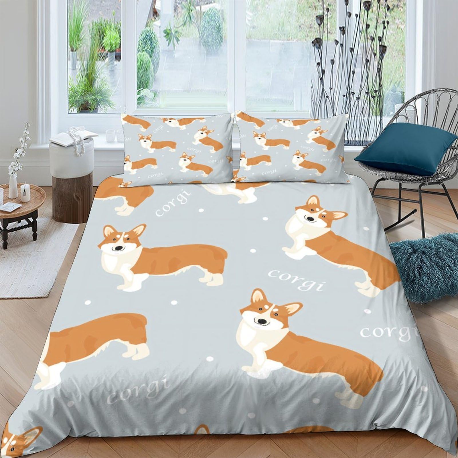 Ctjqhvkz Style-9 3D Printed Corgi Dog Fitted Sheet Microfiber Cute Cartoon Animal Bed Cover For Bedroom Dorm Mattress Protection Decor Single（135X200cm）