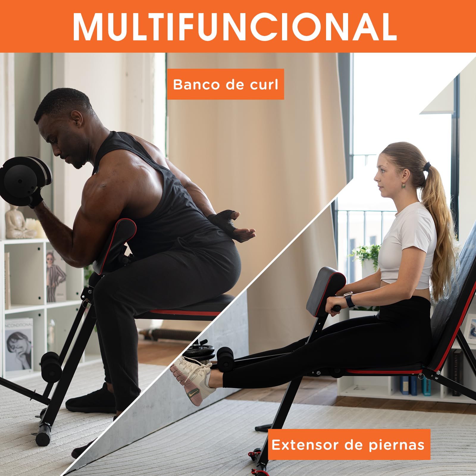 DH FitLife Banco de pesas plegable ajustable, banco inclinado y banco plano para press de banco, entrenador de espalda y abdominales, banco de entrenamiento multifuncional para fitness y fuerza