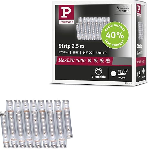 Paulmann 71249 MaxLED 1000 LED Strip Neutral White Individual Strip 2,5m 18W 1100lm/m 128 LEDs/m 4000K - 1