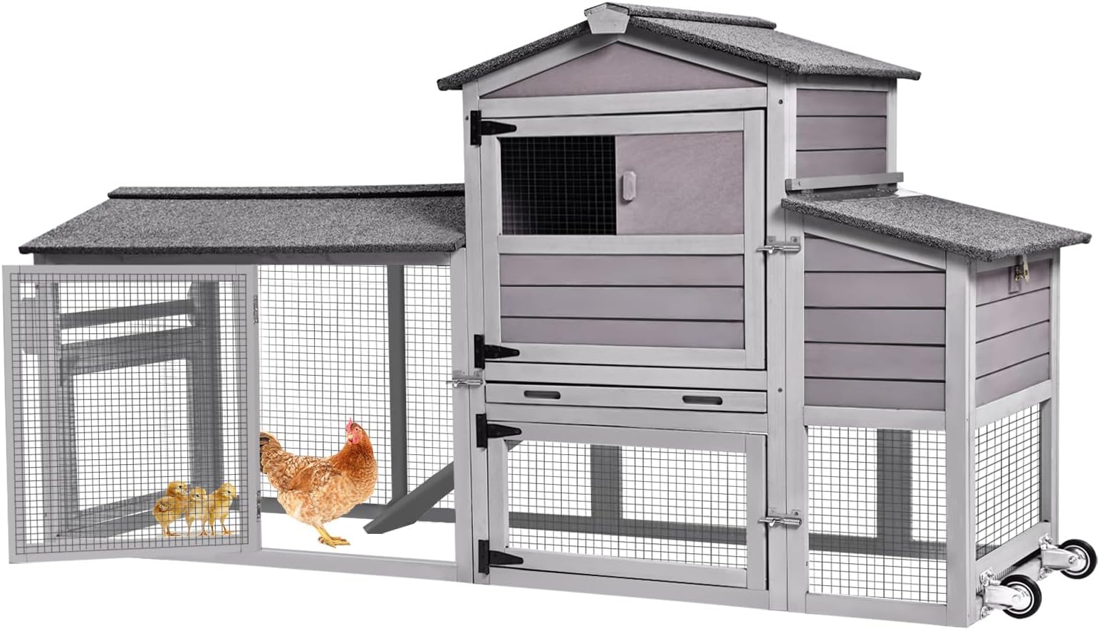 GUTINNEEN Chicken Coop 80" Mobile Hen House On Wheels Easy
