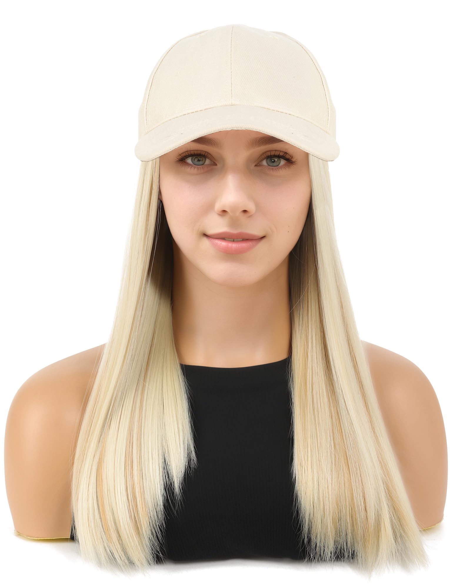 Shoulder Length Wig Peaked Cap for Women Straight Style Synthetic Heat Resistant Party Travelling Wig Teen Girls Light Blonde Highlight