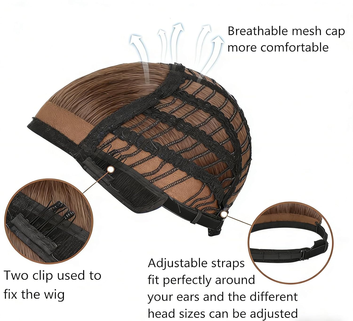 Short Wavy Curly Women 14 Inch/35 cm,Brown Wigs,Fresh Bright Synthetic Ordinary Flat Bangs Bob Wig, Loose Wavy Shoulder Length Synthetic Hair for Cosplay & Costume