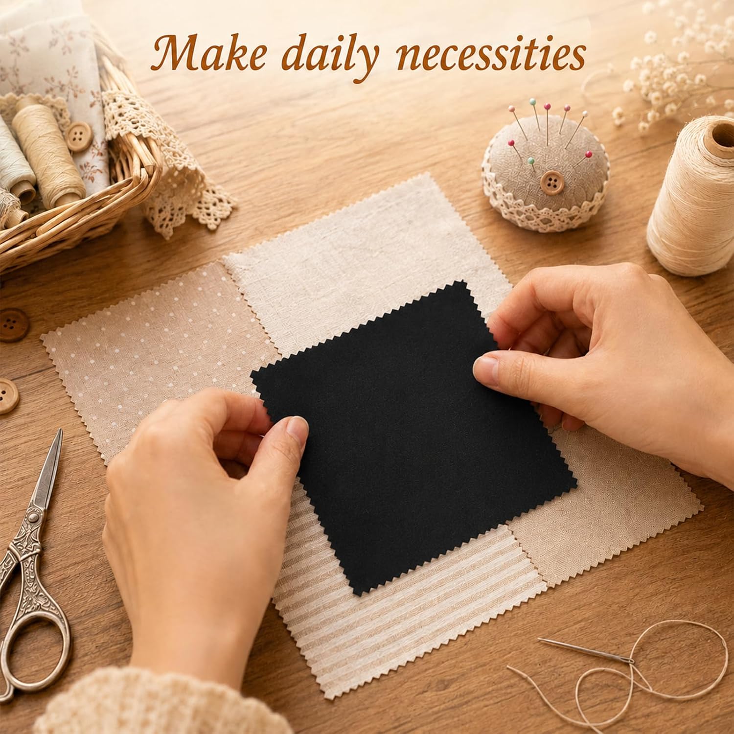 50 Pcs 5"x5" Fabric Squares, Black Precut Quilting Fabric
