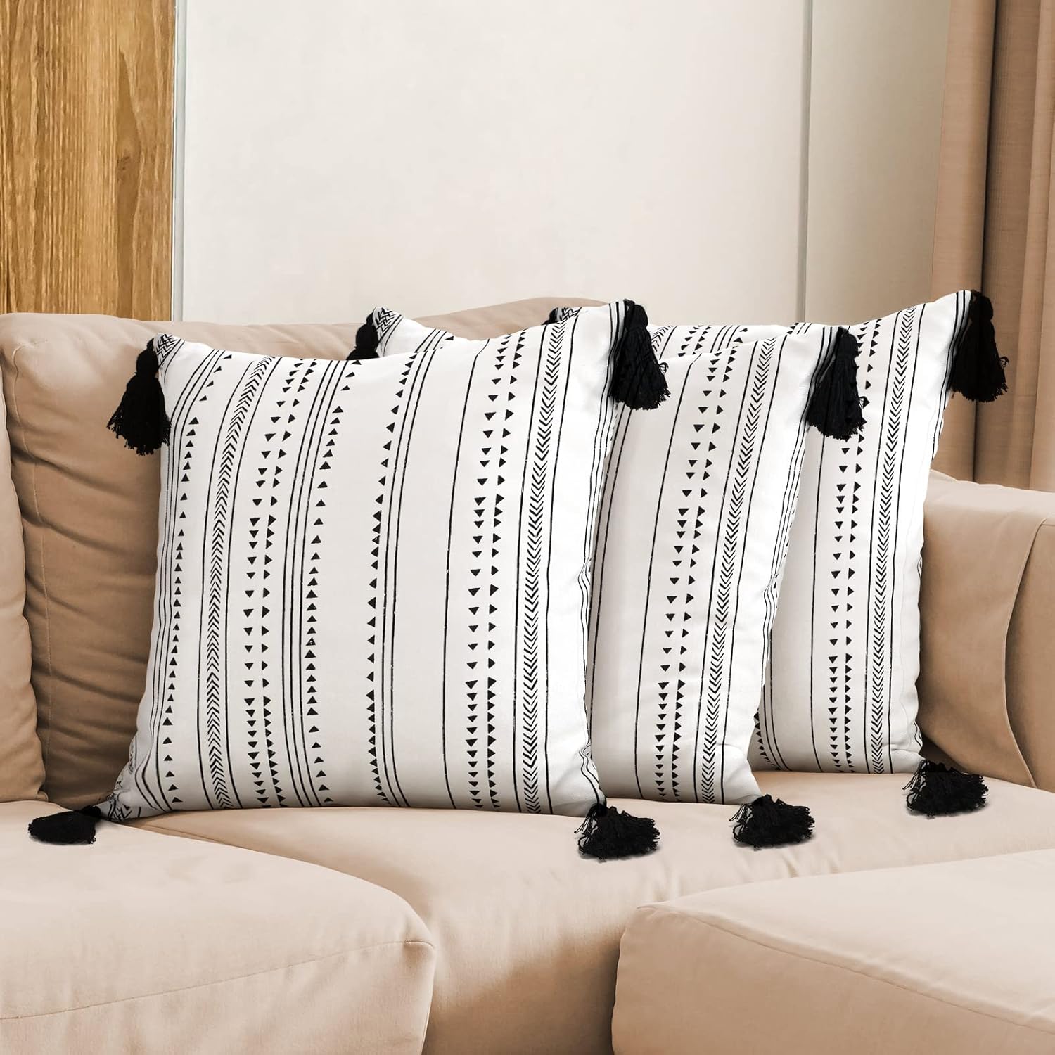 PAFUWEI Decorative Farmhouse Linen Throw Pillow Covers 2