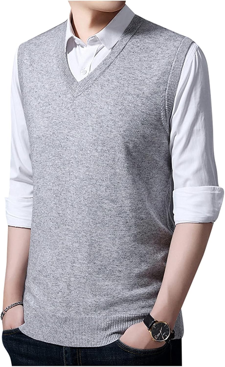 Heren Gilets V-hals Mouwloos Jumper Vest Gebreide Vest Vest Katoen