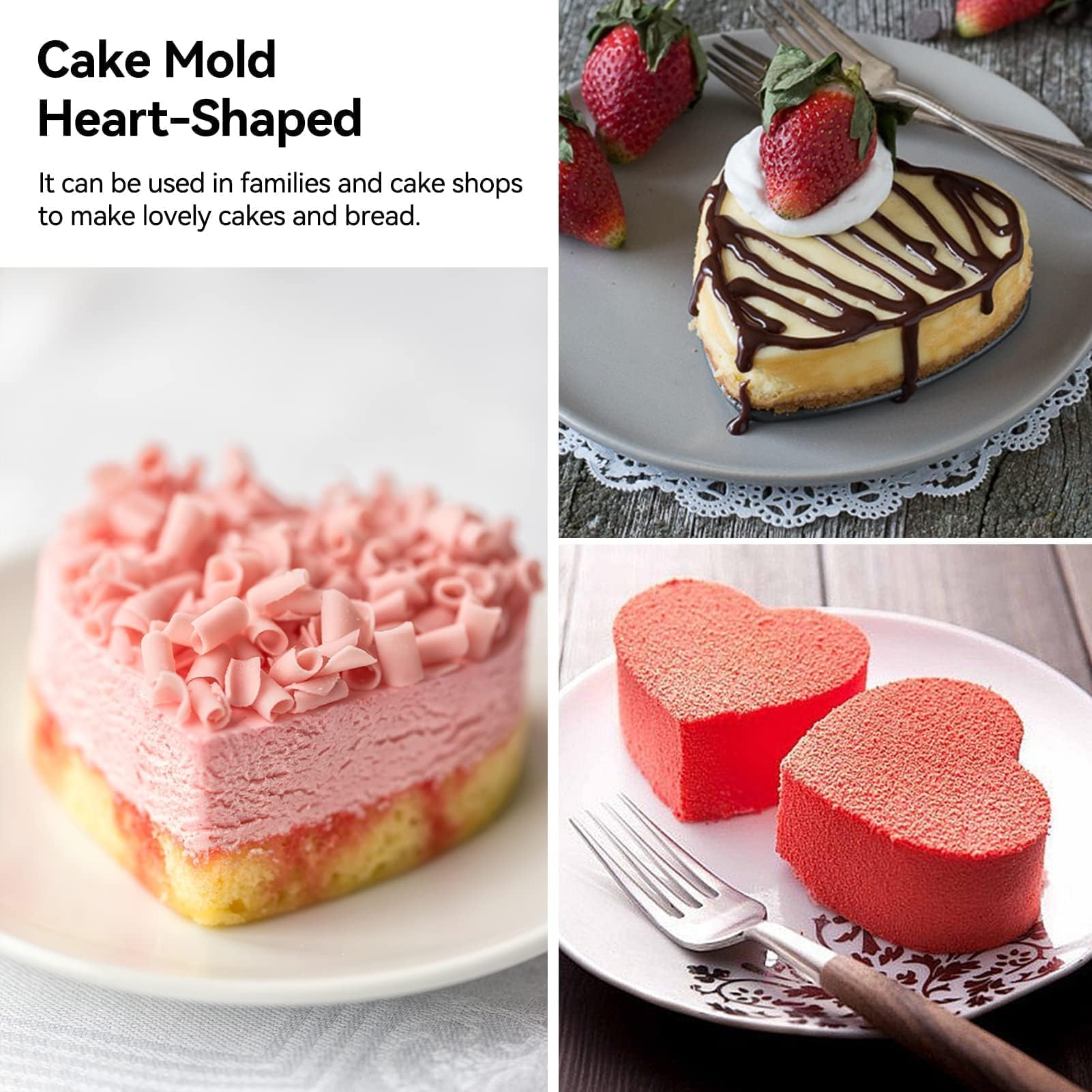 Beufee 2PCS Springform Pan Cake Mold Heart Shape, Cake Pan Carbon Steel Mini Cake Molds for Baking with Removable Base Nonstick Cheesecake Pan Mini Cheesecakes, Pizz