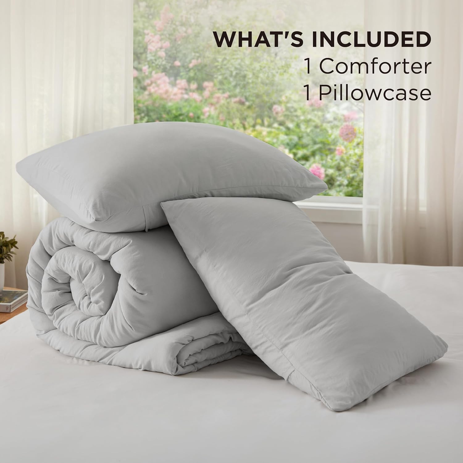  Twin/Twin XL Comforter Set, Silver Grey Soft Prewashed Bedding for All Seasons, 2 Pieces GentleSoft Bed Set, 1 Lightweight Comforter (68"x88") and 1 Pillowcase (20"x26") thumbnail