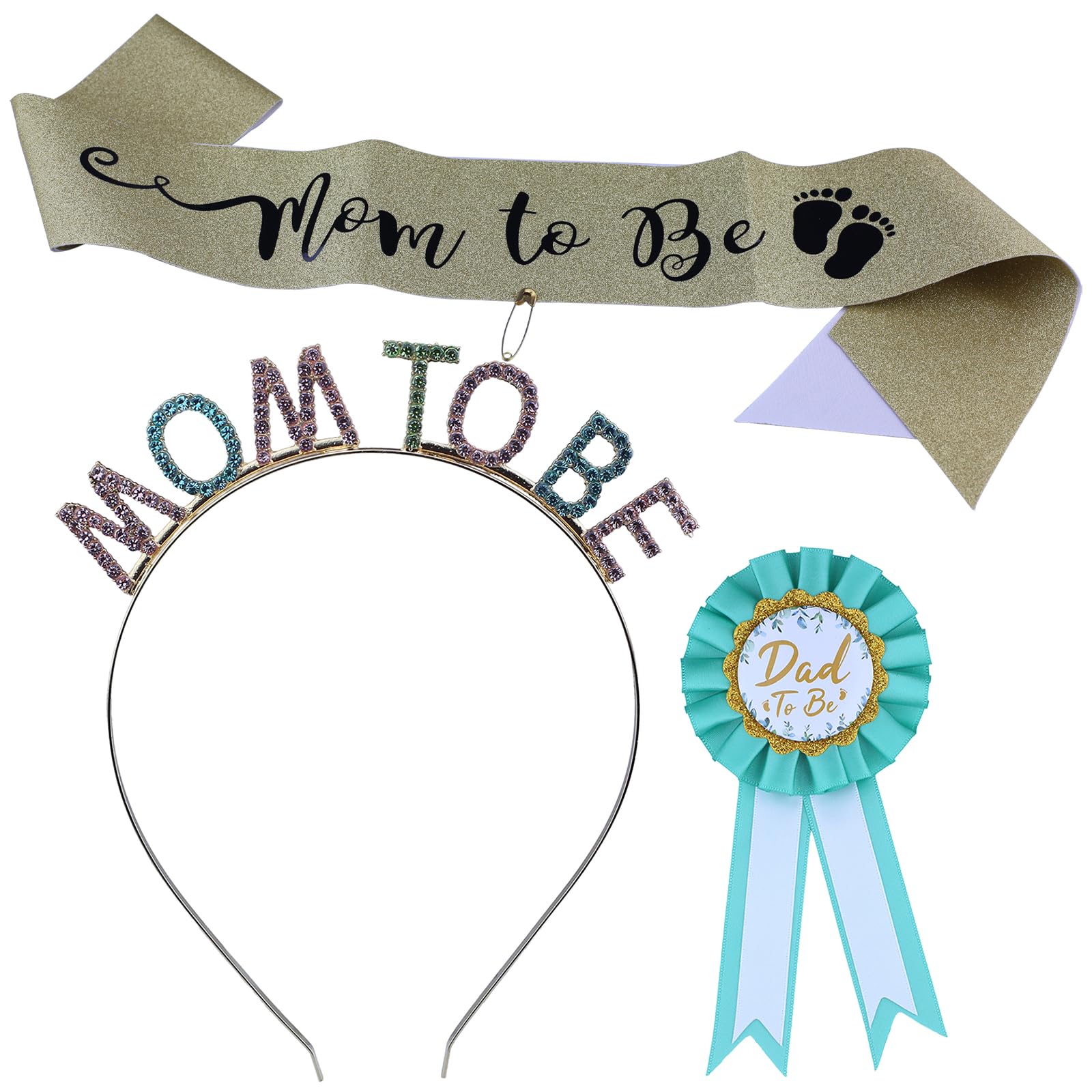 DLBTWDOYLS Mum-to-be Party Accessories, Mum-to-be Sashes, Mum-to-be Tiaras, dad-to-be pins and Badges, Newborn Shower Party Gifts, Baby Gender Reveal Party Personalised Gifts (aureate)