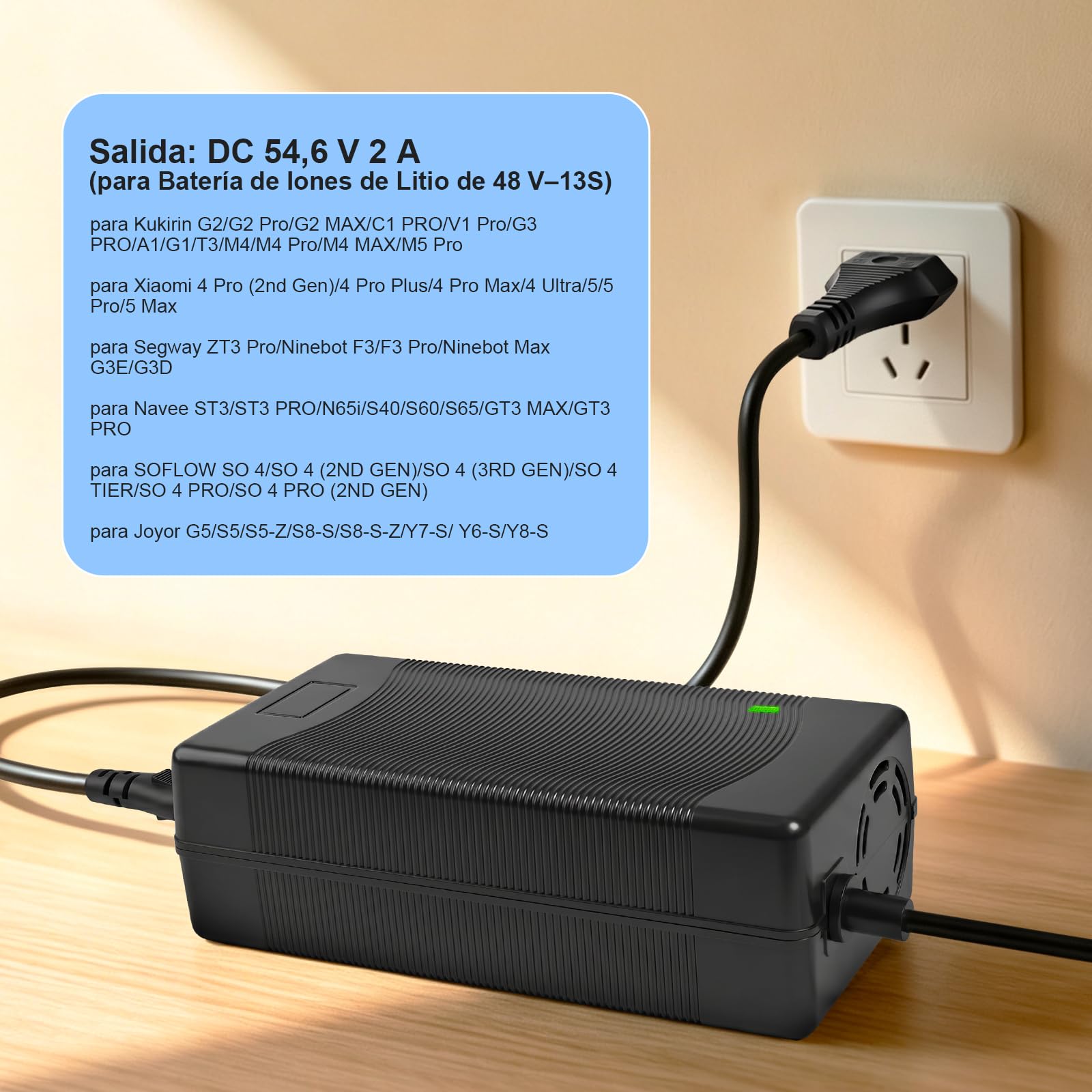 Cargador de batería de litio de 54,6 V 2 A para Kukirin G2 Pro/Kukirin G2 Max, para Xiaomi 4 Ultra/5 Pro, cargador de batería de litio de 48 V de repuesto con conector de interfaz 9 en 1