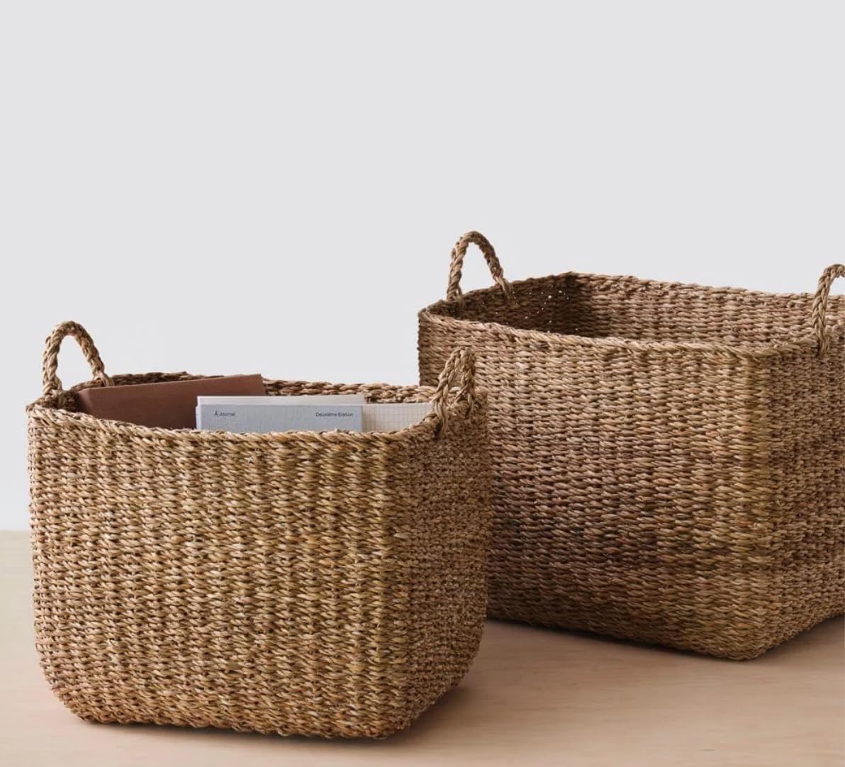 Rectangle Storage Baskets with Hogla Leaf Material