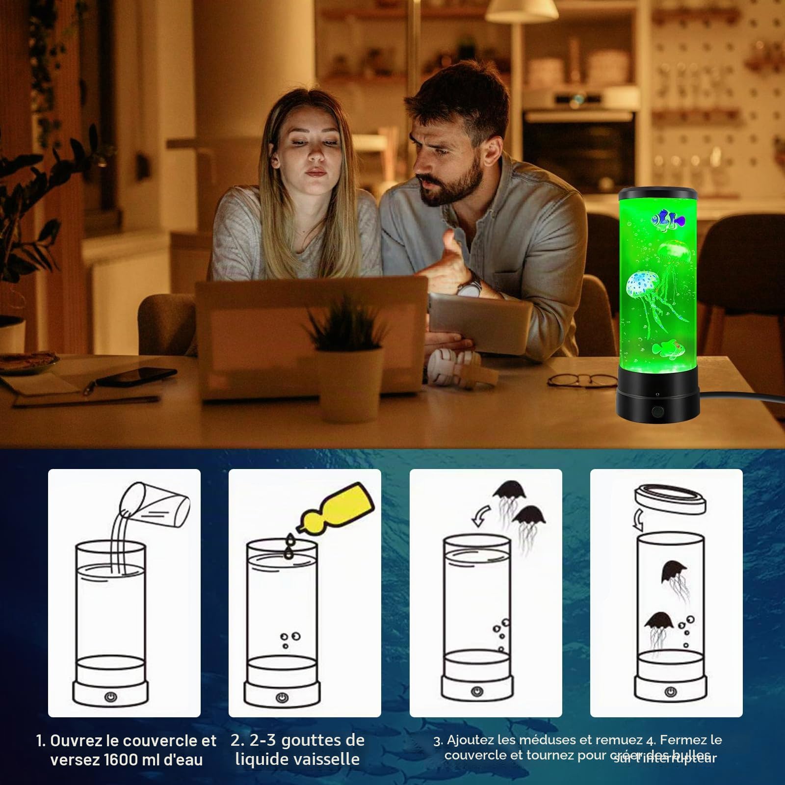 BYZESTY Lampe méduse à lave, lampe à lave, méduses, lampe à lave, lampe à méduses, lampe LED 17 couleurs, lampe d'aquarium pour lumière d'ambiance, veilleuse, décoration de la maison